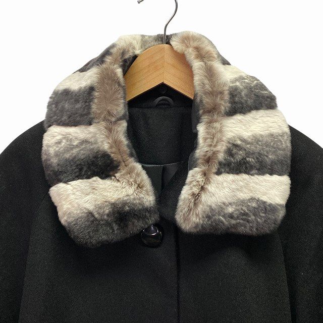 2way カシミヤ100% ロングコート ラビットファー 毛皮 ブラック F