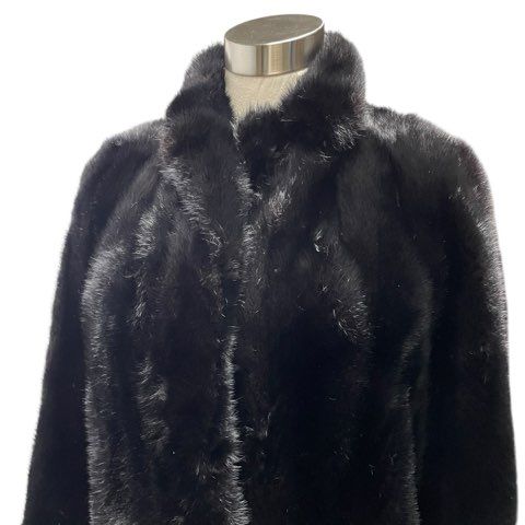 ミンク MINK 毛皮 ロングコート リアルファー ブラック 9号 Mサイズ