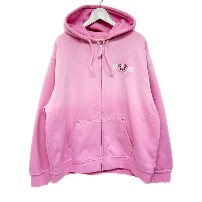 Supreme×TRUE トゥルーレリジョン 正規 25 AW FW Zip Up Hooded Sweatshirt ジップアップフーデッドスウェットシャツ ジップパーカー スタッズ装飾 短丈 Y 2 K Pink ピンク XL