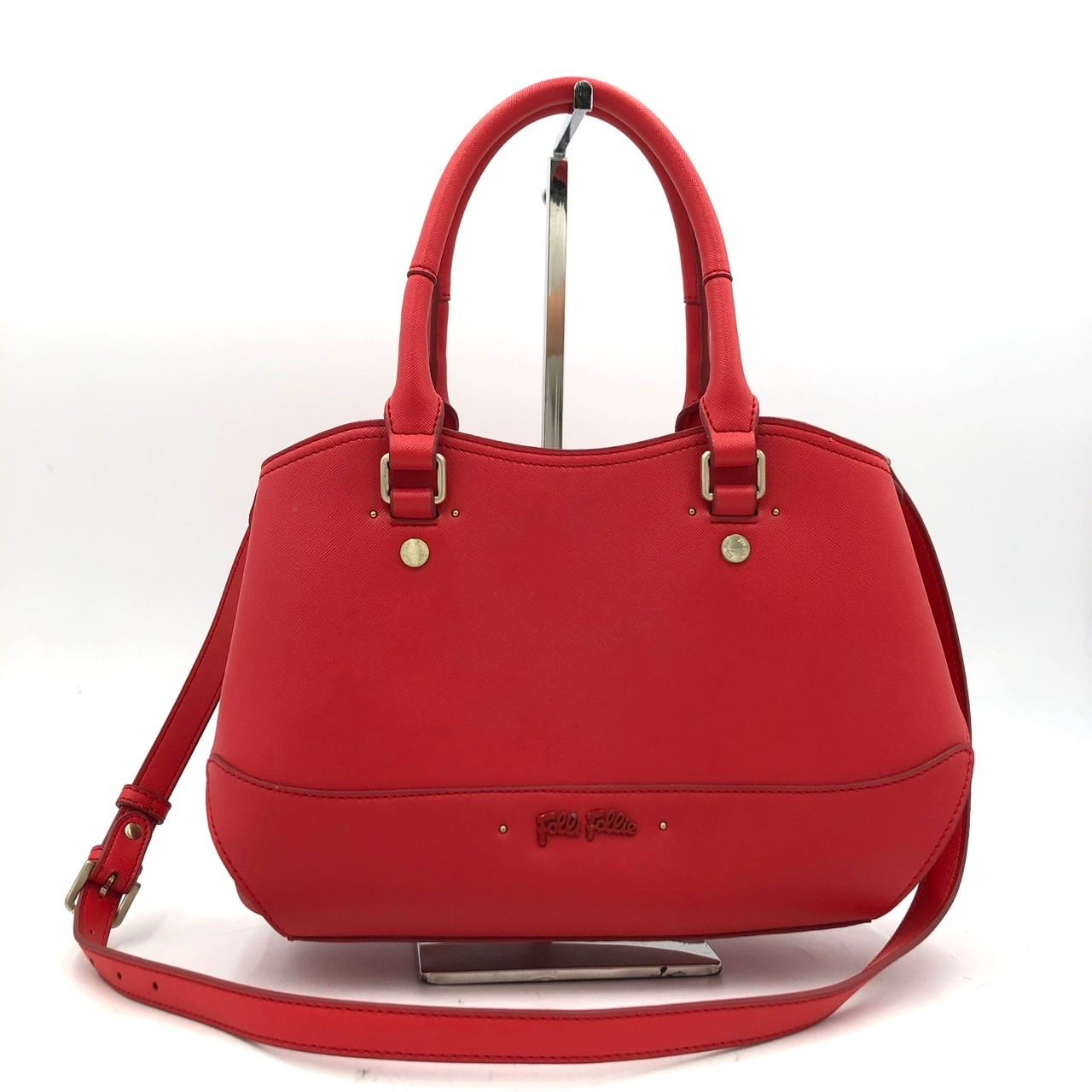 美品】Folli Follie（フォリフォリ）2WAYハンドバッグ 型押し レッド 