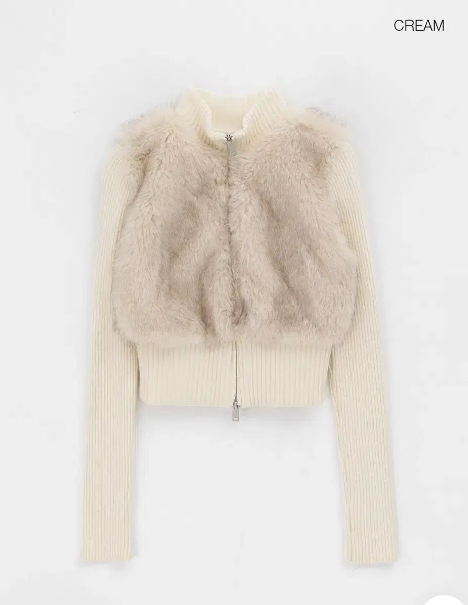 BLACKUP デッキ ファー ニット ジップアップ クリーム