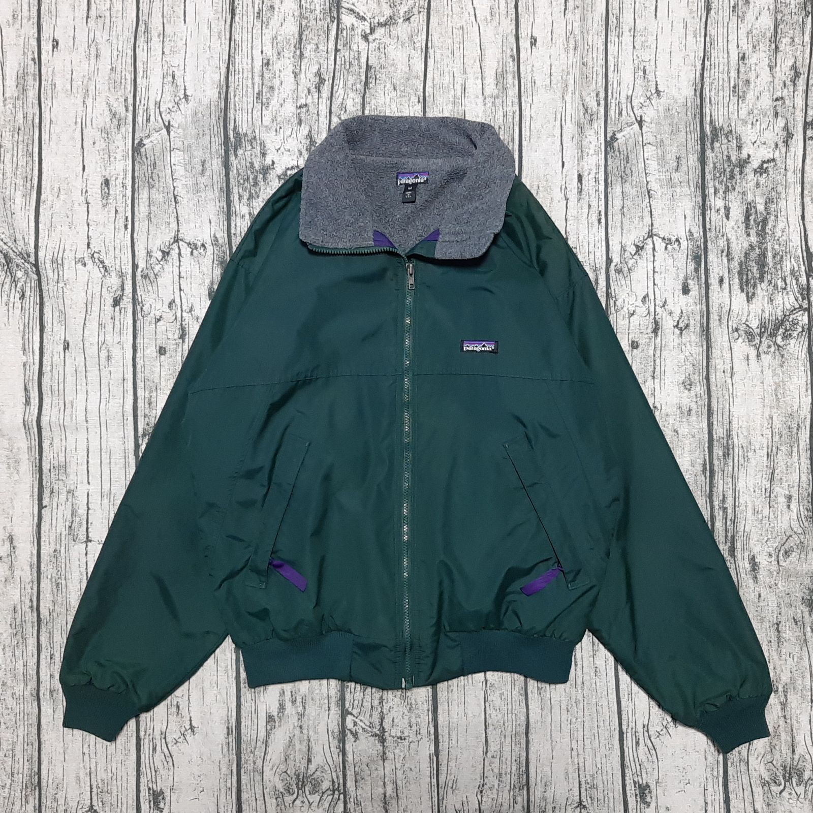 【美品】90s USA製 パタゴニア シェルドシンチラ 緑×灰 XL 90s patagonia シェルドシンチラ ベスト M/usa製 緑 グリーン