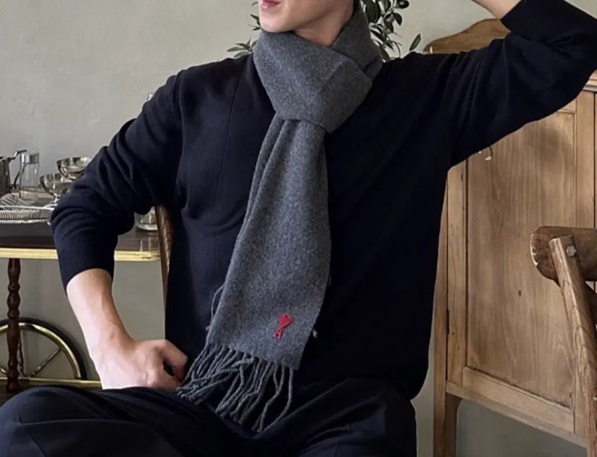  ほぼ アミ スモール ハート ロゴ マフラー DARK GRAY マフラー 小物