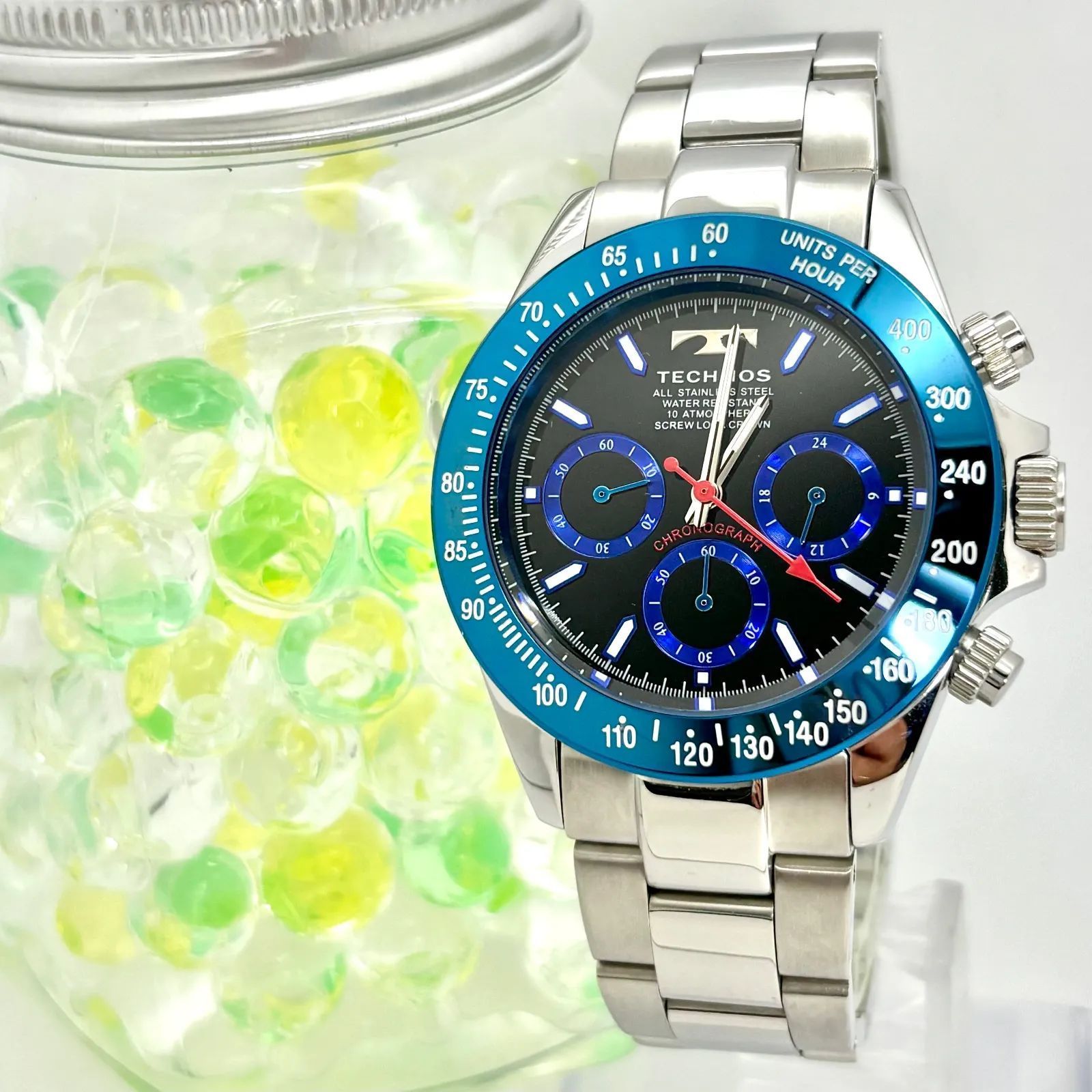 新品電池】TECHNOS テクノス メンズ 腕時計 クロノグラフ ブルー 