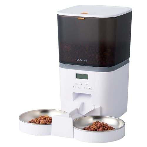 エレコム 自動給餌器 猫 中小型犬用 6 L 約3.3 kg タイマー機能付 録音機能付 1日最大6回 蓋ロック 乾燥剤付属 ステンレス 2皿 幅320×奥行355×高さ326.5 mm ホワイト PET-AF 02 WH acba 76 a 7