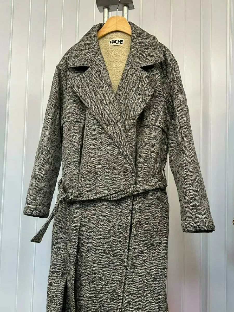 HACHE ヘリンボーン ロング コート リー フレンチテリー