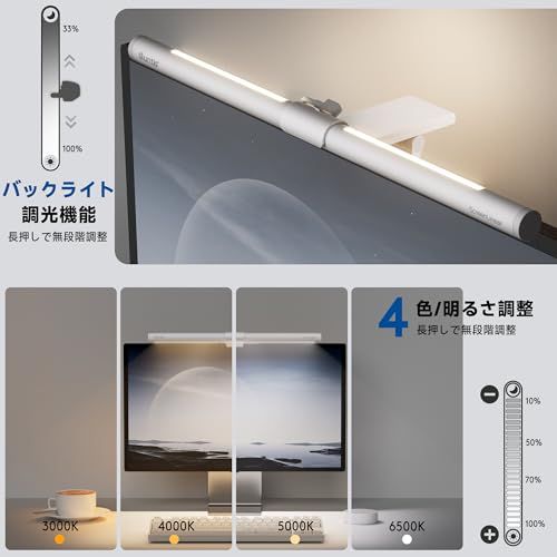 Quntis モニターライト USB給電 デスクライト 目に優しい 反射防止 色温度調節 CRI>95 湾曲モニター対応 無線リモコン付き 在宅ワーク|ゲーミング|勉強用 プレゼント対応 Glow White 941927 af