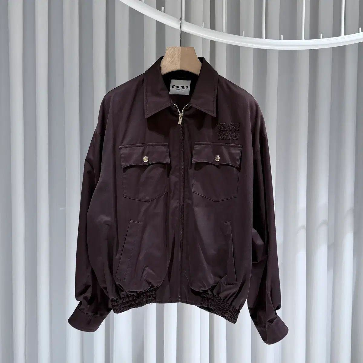 40 | ミュウミュウ ウォッシュド ギャバジン ココア ブラウン ブルゾン ジャケット