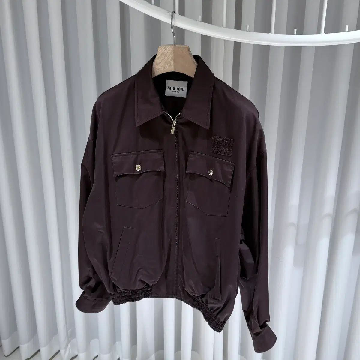 40 / ミュウミュウ ウォッシュド ギャバジン ココア ブラウン ブルゾン