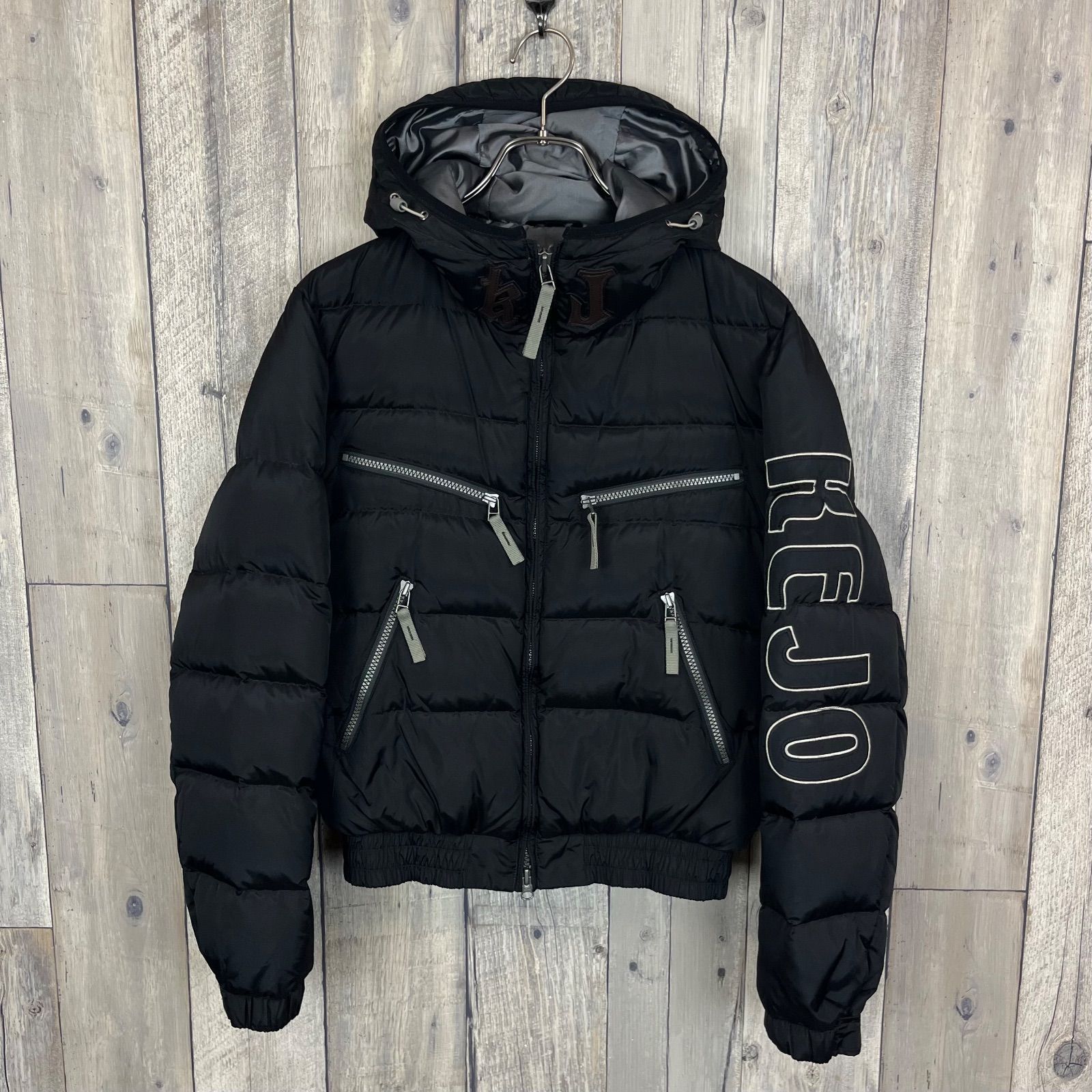 KEJO ケイヨー イタリアブランド ブラック ナチュラルグースダウン ダブルジップ フーディー 裾縛り ダウンジャケット メンズ XS サイズ