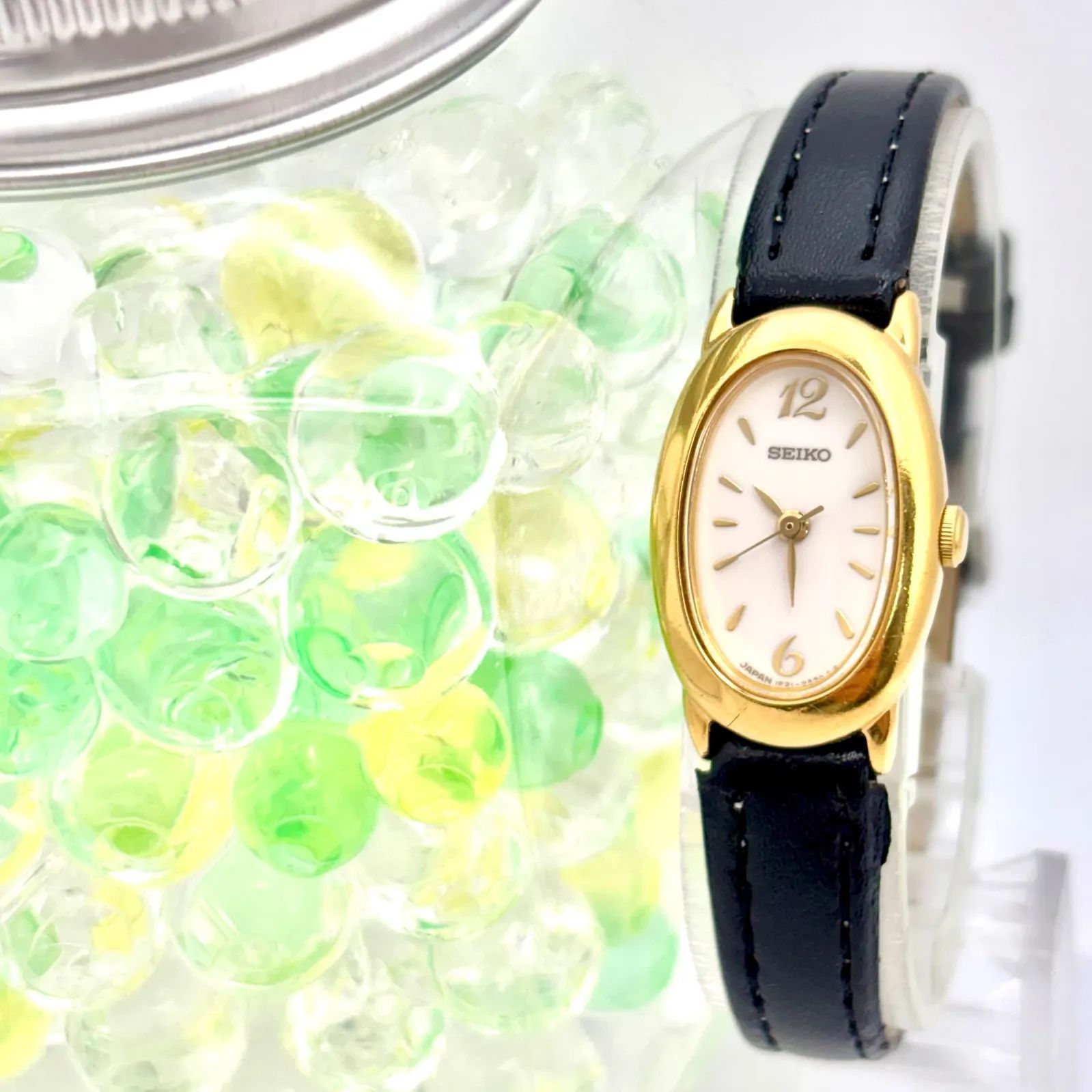 新品電池】SEIKO セイコー レディース 腕時計 オーバル ゴールド 1F21