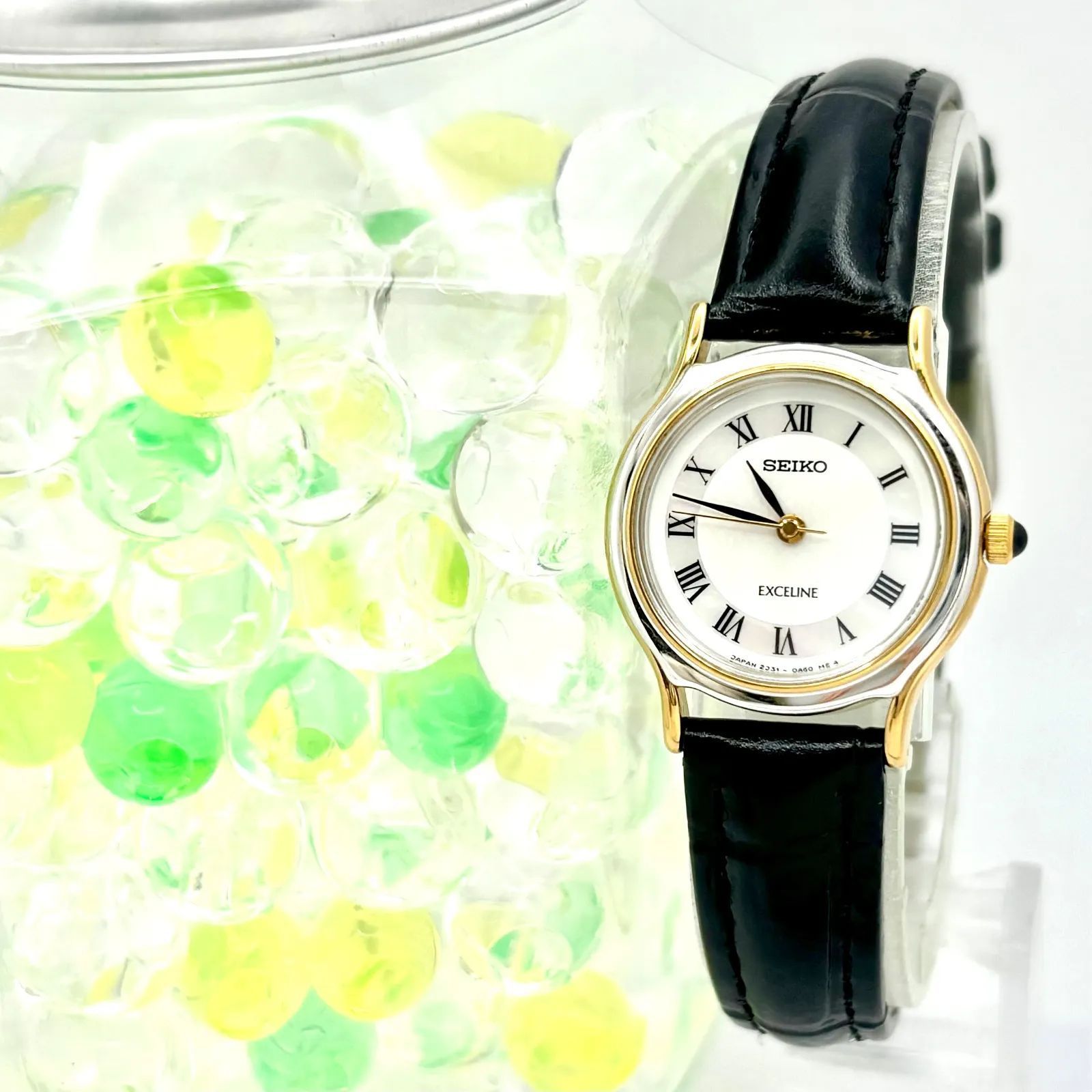 外観美品/新品電池】SEIKO セイコー EXCELINE エクセリーヌ シェル