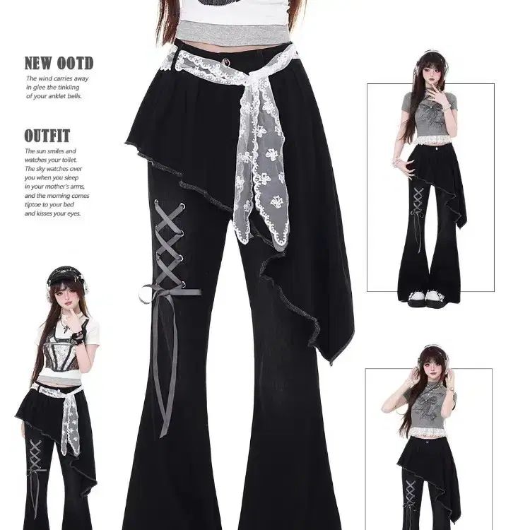 crazy girl リボン結び ブーツカット ブラックデニム サブカルチャー ギャル