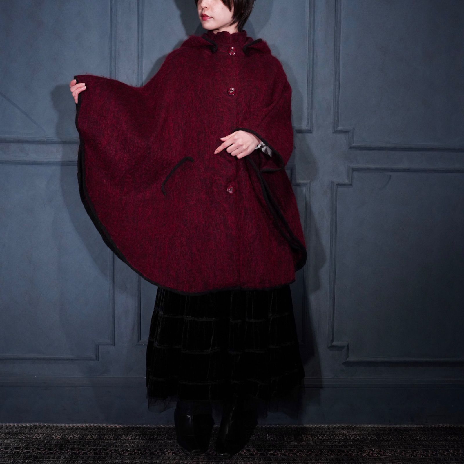 EU VINTAGE MOHAIR WOOL HOODIE CAPE COAT|ヨーロッパ古着モヘアウールフーディケープコート