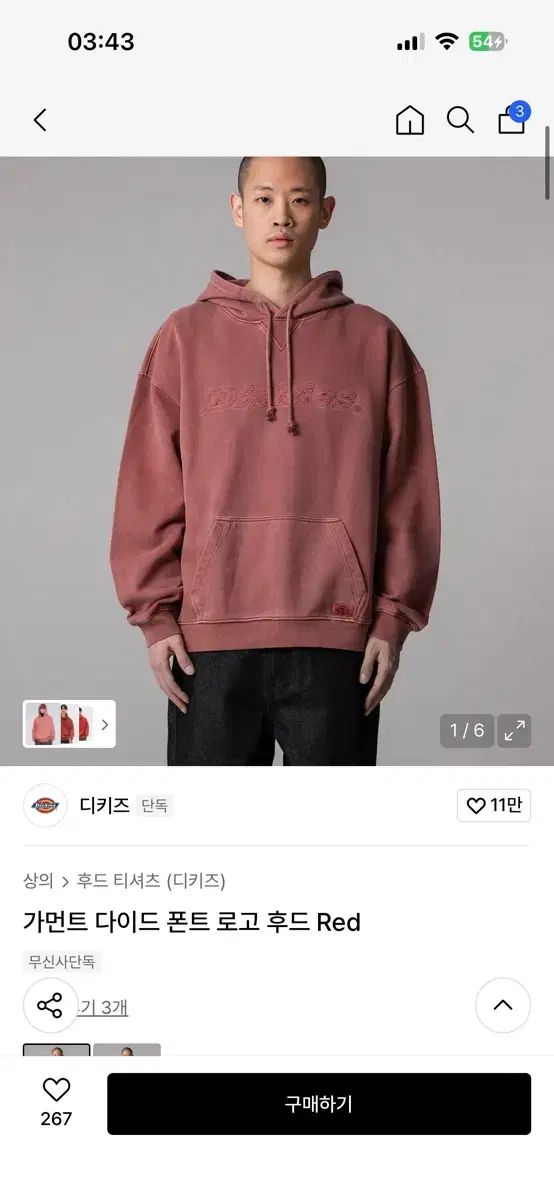 ディッキーズ ガーメント ダイド ロゴ フーディー Red M