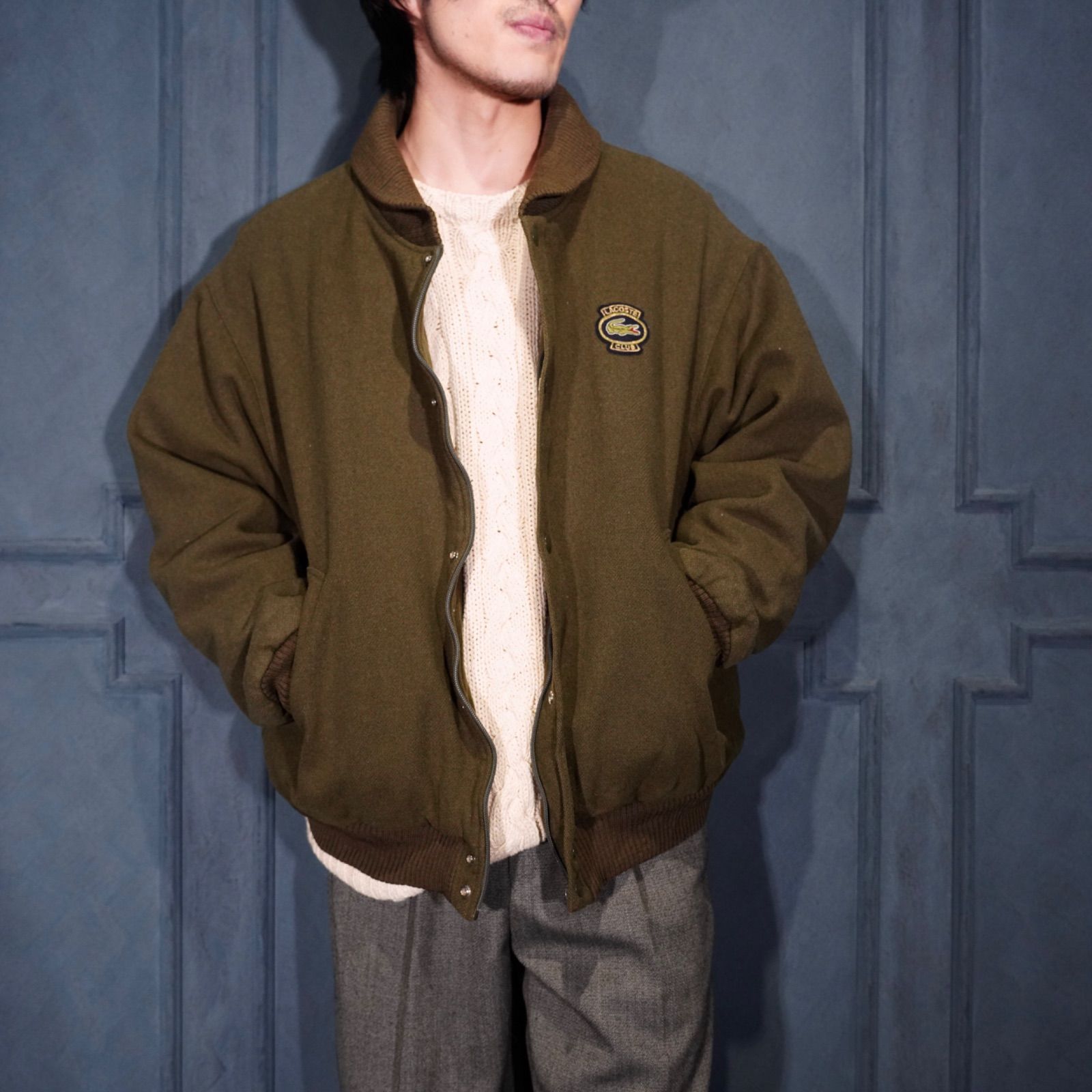 EU VINTAGE LACOSTE CLUB EMBROIDERY DESIGN WOOL ZIP UP BLOUSON MADE IN FRANCE|ヨーロッパ古着ラコステ刺繍デザインウールジップアップブルゾン