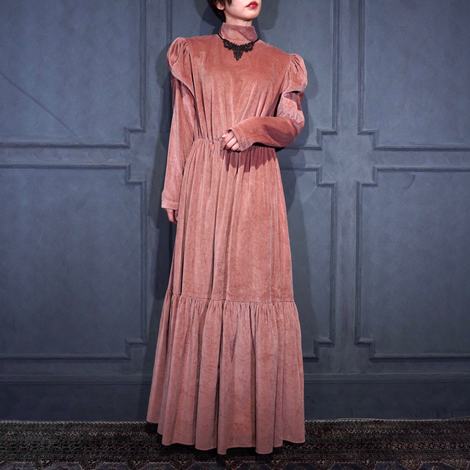 *SPECIAL ITEM* USA VINTAGE RECOLLECTIONS PUFF SLEEVE VICTORIAN DESIGN VELOUR DRESS ONE PIECE|アメリカ古着パフスリーブヴィクトリアンデザインベロアドレスワンピース