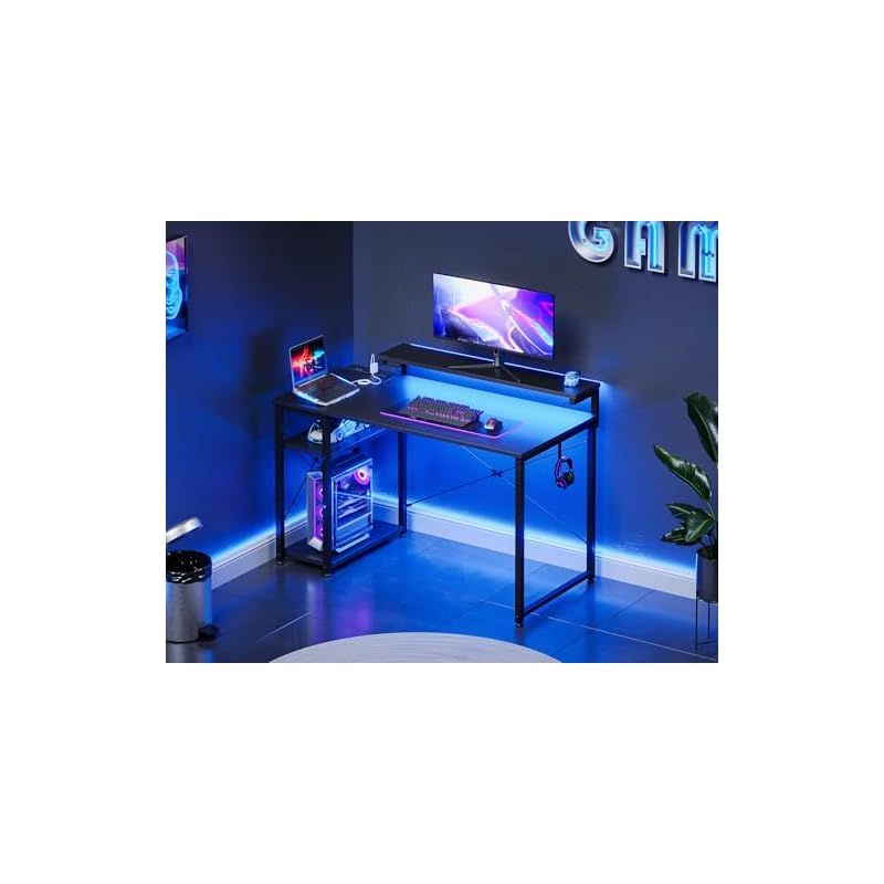 AODK ゲーミングデスク パソコンデスク ラック&コンセント付き 幅100cm