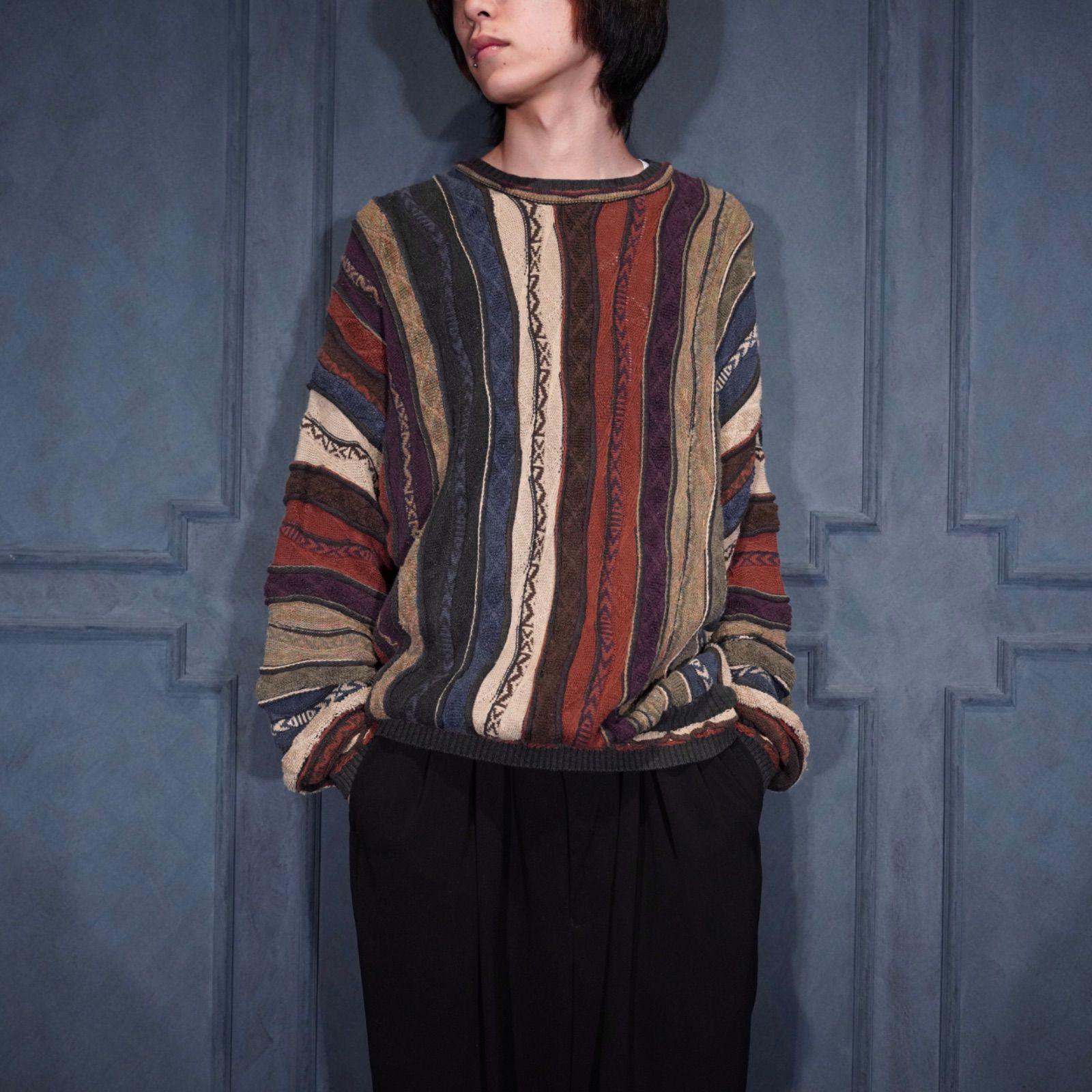 EU VINTAGE J.Ferrar COTTON 3 D KNIT MADE IN |ヨーロッパ古着コットン3 Dニット