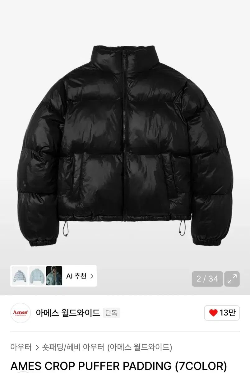 アメス WORLDWIDE ショートダウン クロップドダウン ブラック