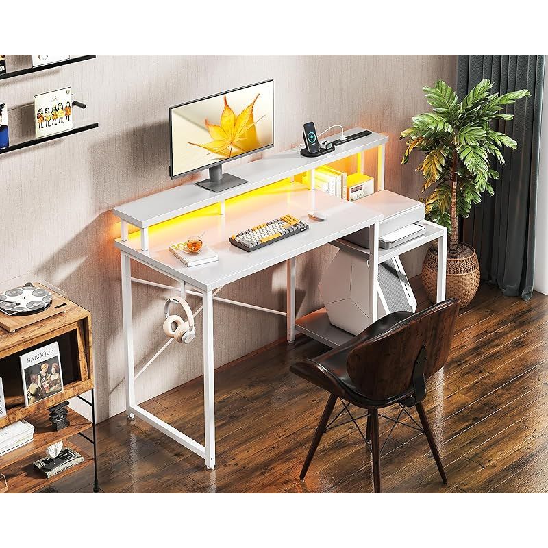 パソコンデスク ゲーミングデスク ラック＆コンセントプリンター台付き