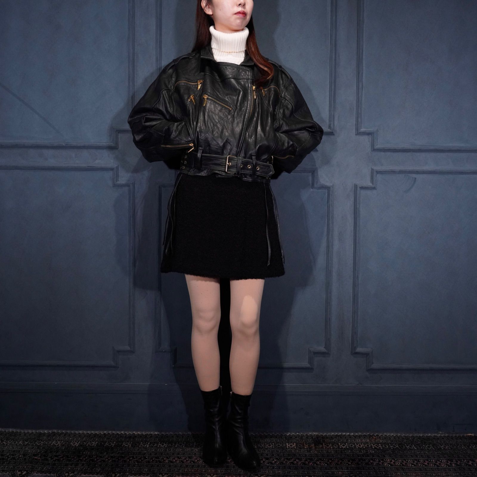 EU VINTAGE YESSICA C-A SHORT LENGTH ZIP DESIGN NAPPA LEATHER RIDERS JACKET|ヨーロッパ古着ショート丈ジップデザインナッパレザーライダースジャケット