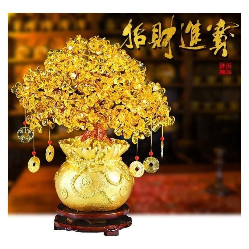 招財樹金のなる木 黄水晶 シトリン 風水置物 金蟾 インテリア 金運祈願