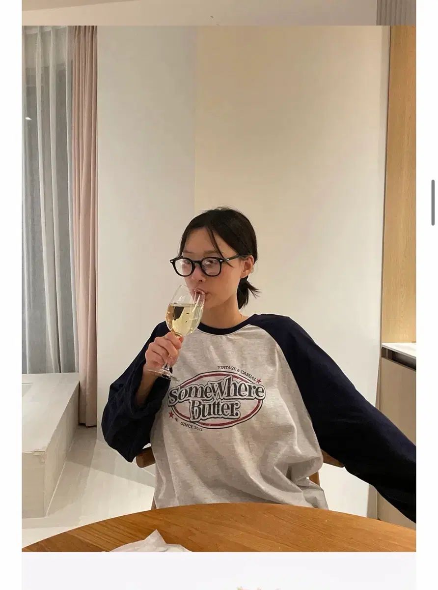 サムウェアバター ネイビー メランジ ロゴ ラグラン 長袖 Tシャツ