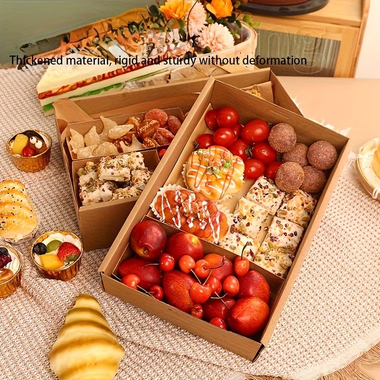 丈夫なクラフト紙製】スナップ式蓋付きピクニックボックス 4個セット