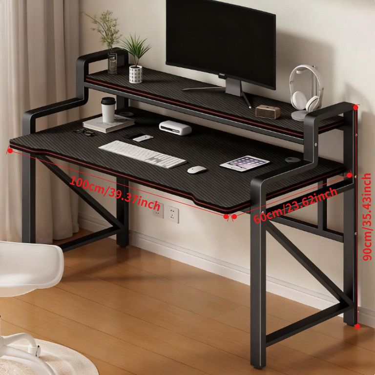 カーボン調デザイン ゲーミングデスク 本棚付き 幅80|100 cm PCデスク 学習机 ワークデスク 在宅勤務 テレワーク おしゃれ 黒 ブラック幅100