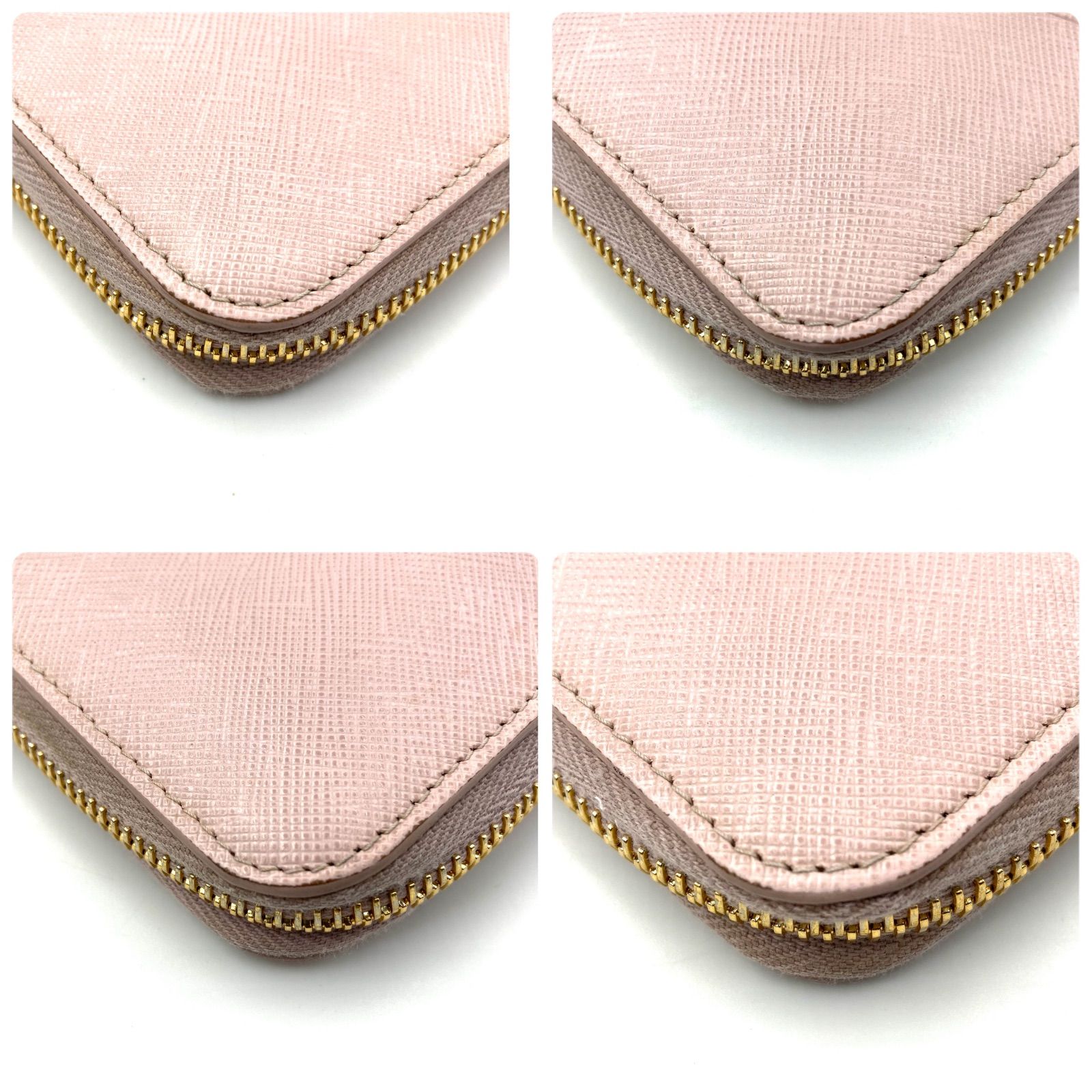 PRADA サフィアーノ　ラウンドファスナー　ゴールド金具　メタルロゴ　ピンク PRADA プラダ サフィアーノ ラウンドファスナー ピンク系 ゴールドロゴ