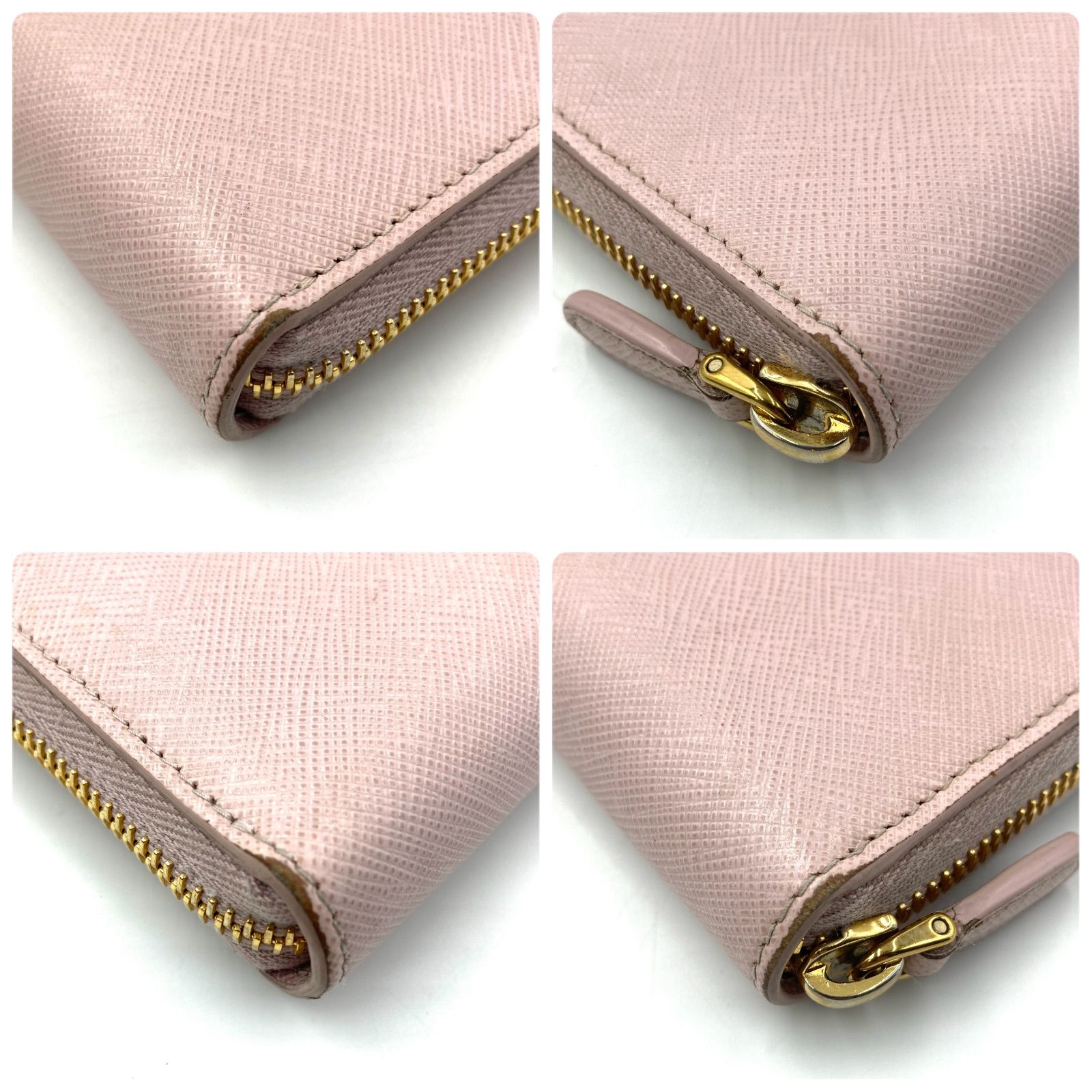 PRADA プラダ サフィアーノ ラウンドファスナー ピンク系 ゴールドロゴ