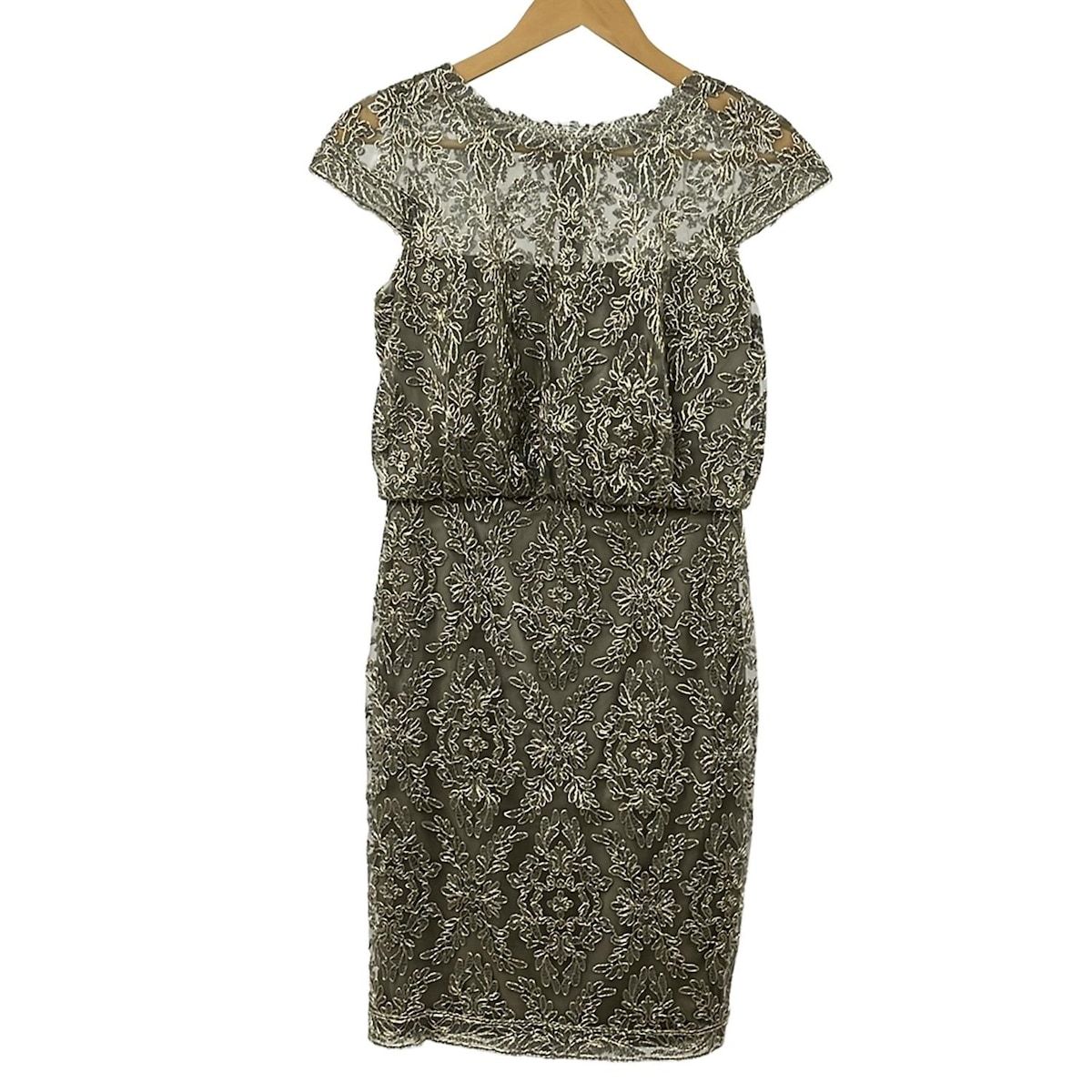 新品未使用　タダシショージ　ドレス　スパンコール　チュール　カーキ　ゴールド　2 TADASHISHOJI(タダシショージ) ドレス サイズ2 M レディース美品