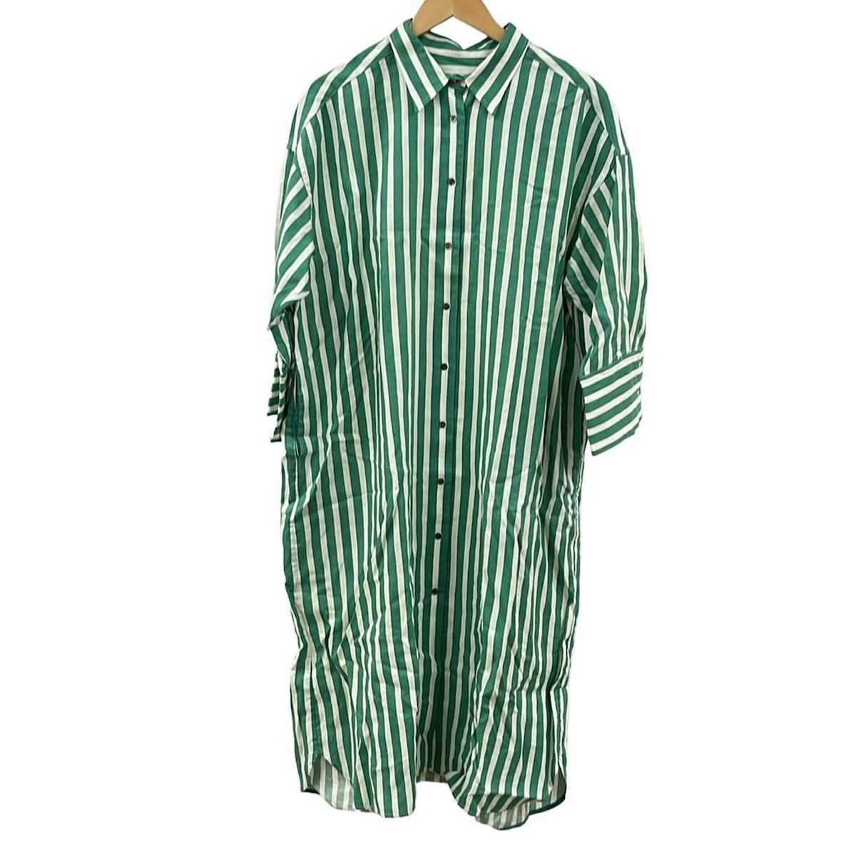 MYLAN マイラン ワンピース サイズF レディース - グリーン×白 シャツワンピース|ボーダー|麻