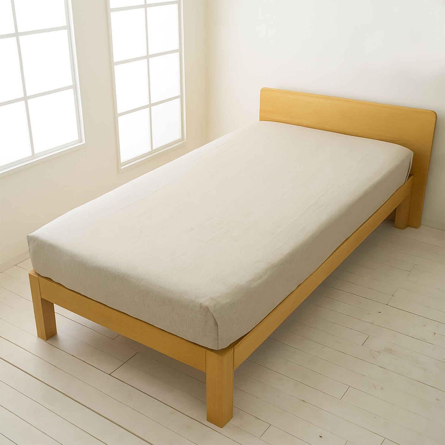 Cadeau屋｜リネン フラットシーツ スタンダード セミダブル オートミール ハギ有 吸水速乾 さらさら 蒸れないマルチカバー ベッド用