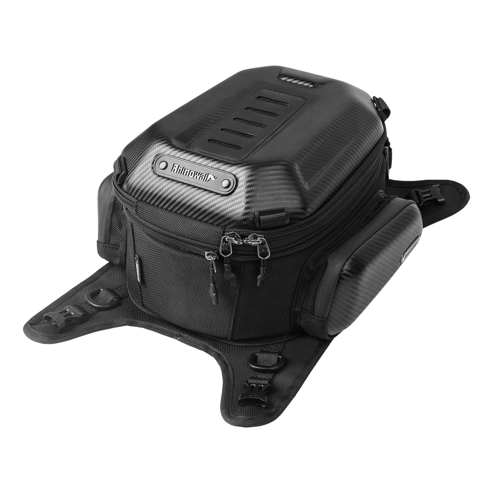 Rhinowalk バイク用 タンクバッグ ツーリングタンクバッグ 15 L-18 L容量可変 ベルト固定 レインカバー付き 防水 大容量 小物収納 EVAハードシェルバッグ リュックサック ベルト式タンクバッグ カーボン柄