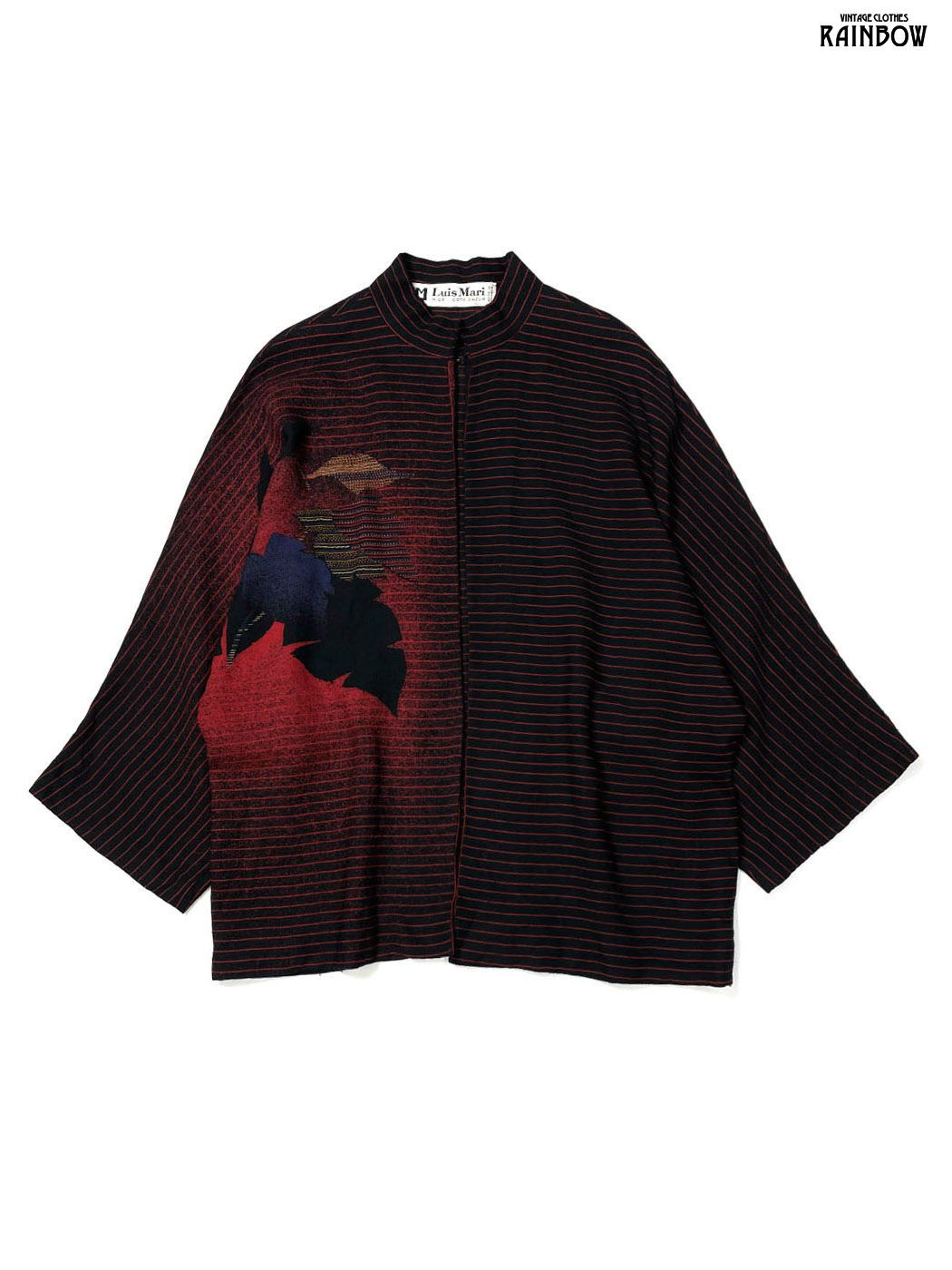 古着 Luis Mari ルイマリ フランス製 ボーダー柄 総柄 ウール 膝丈 長袖 セットアップ 黒 otu 2512020