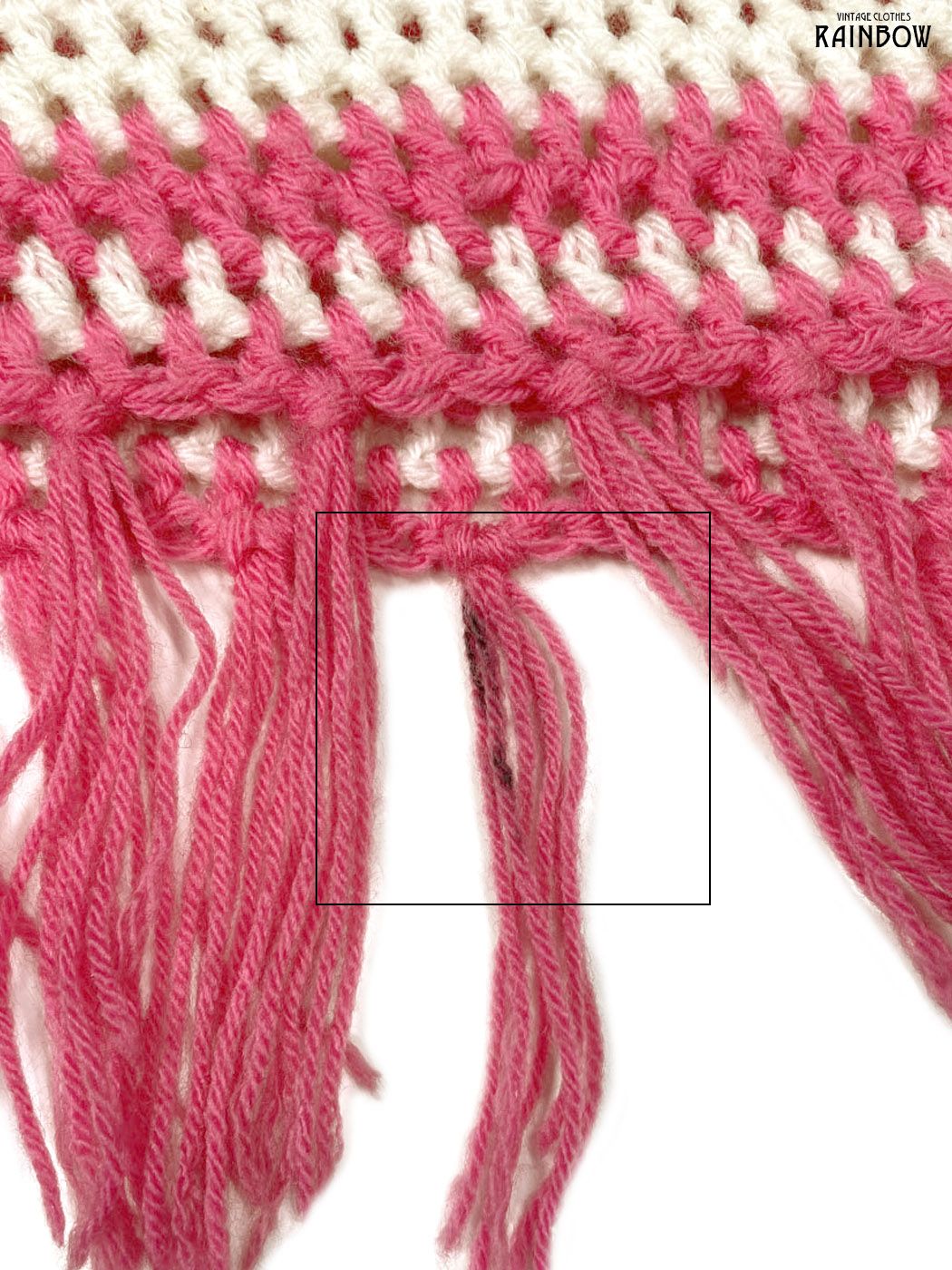 古着 フリンジ ボーダー柄 長袖 アウター ニット ポンチョ 羽織り 白