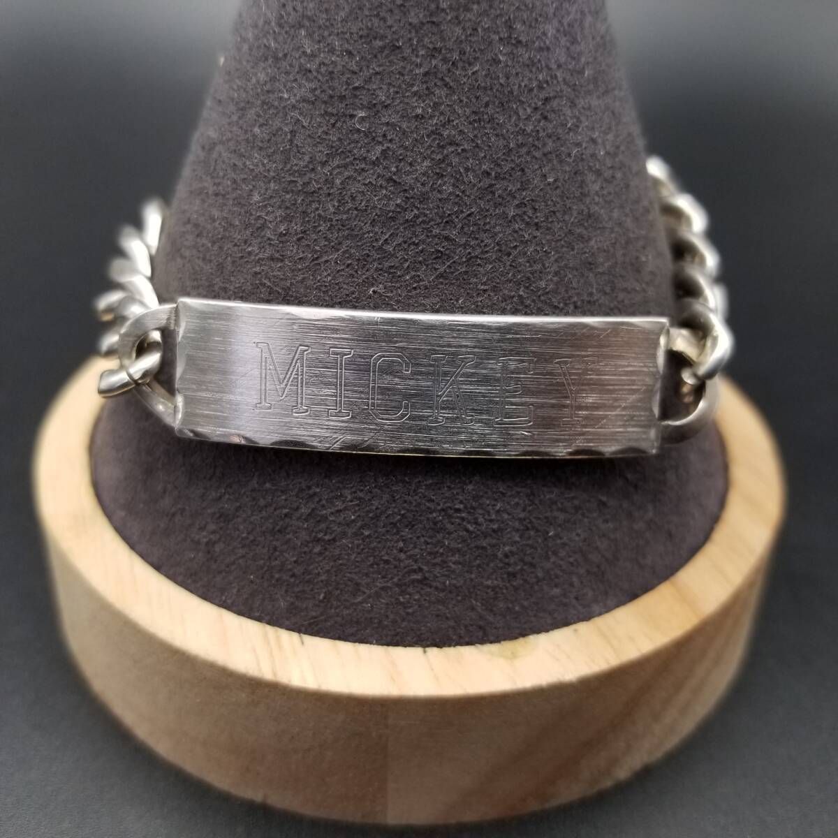 70 s頃 LA MODE IDタグ 長方形プレート 喜平チェーン 925 シルバー ヴィンテージ ブレスレット 銀 重厚感 ネーム彫金 MICKEY R 14-P