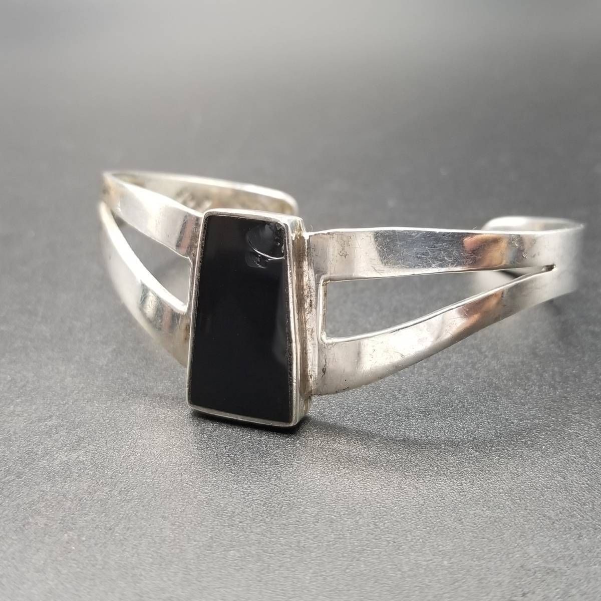 メキシコ TAXCO オニキス 台形 インレイ 925 シルバー ヴィンテージ