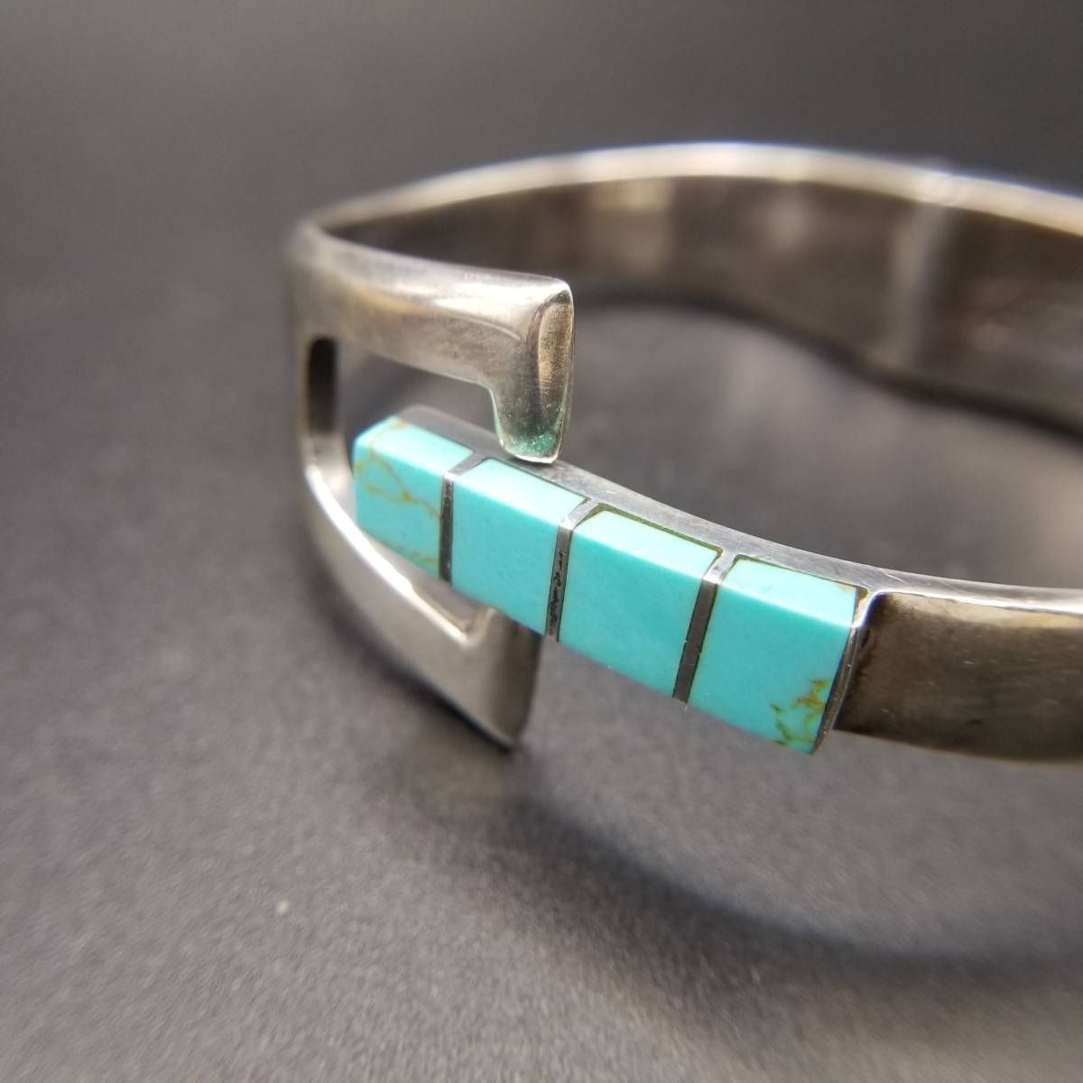 メキシコ Taxco タスコ ターコイズ スクエア インレイ カフブレスレット ヴィンテージ バングル 51.8 g R 11-E