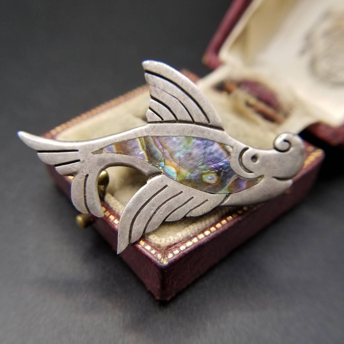 1960-70年代 メキシコ 925 シルバー カジキ 魚 モチーフ アバロンシェル インレイ ヴィンテージ ブローチ 銀細工 TAXCO タスコ R 12-US