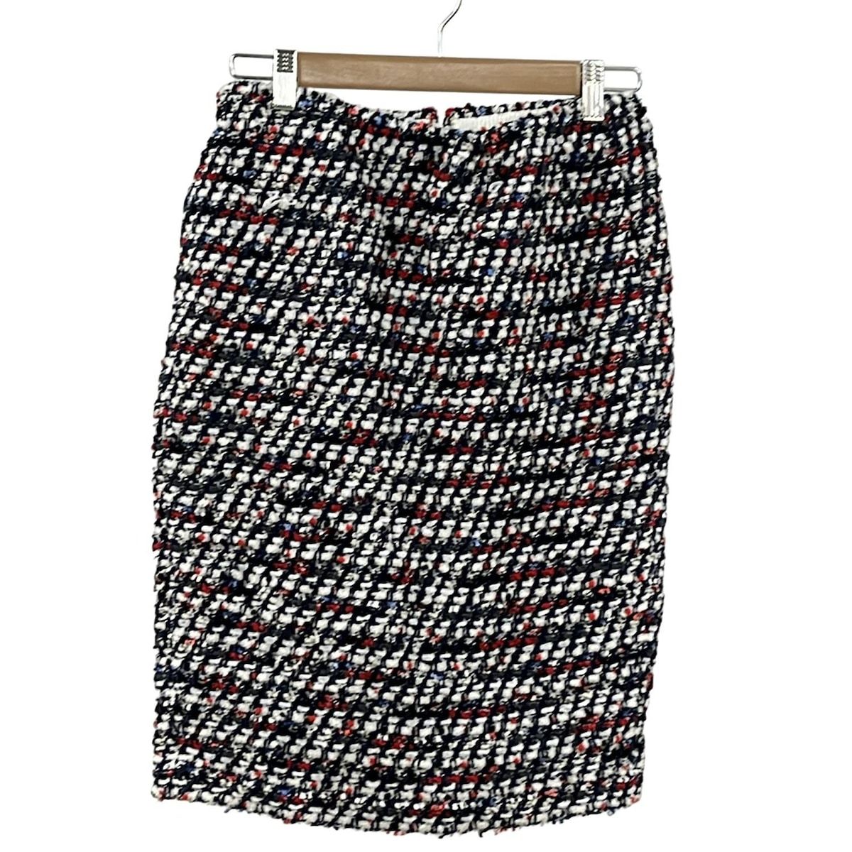 Coohem コーヘン スカート サイズ38 M レディース - 10-174-029 白×ブルー×レッド ツイードスカート コットン ウール