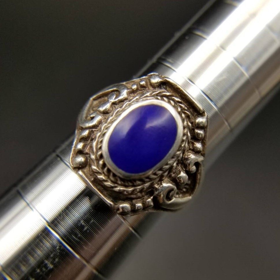 ゴシック装飾 ネイビー オーバル ケーブルリム ハート 925 シルバー ヴィンテージ リング 銀 指輪 クラシック ジュエリー R 14-G