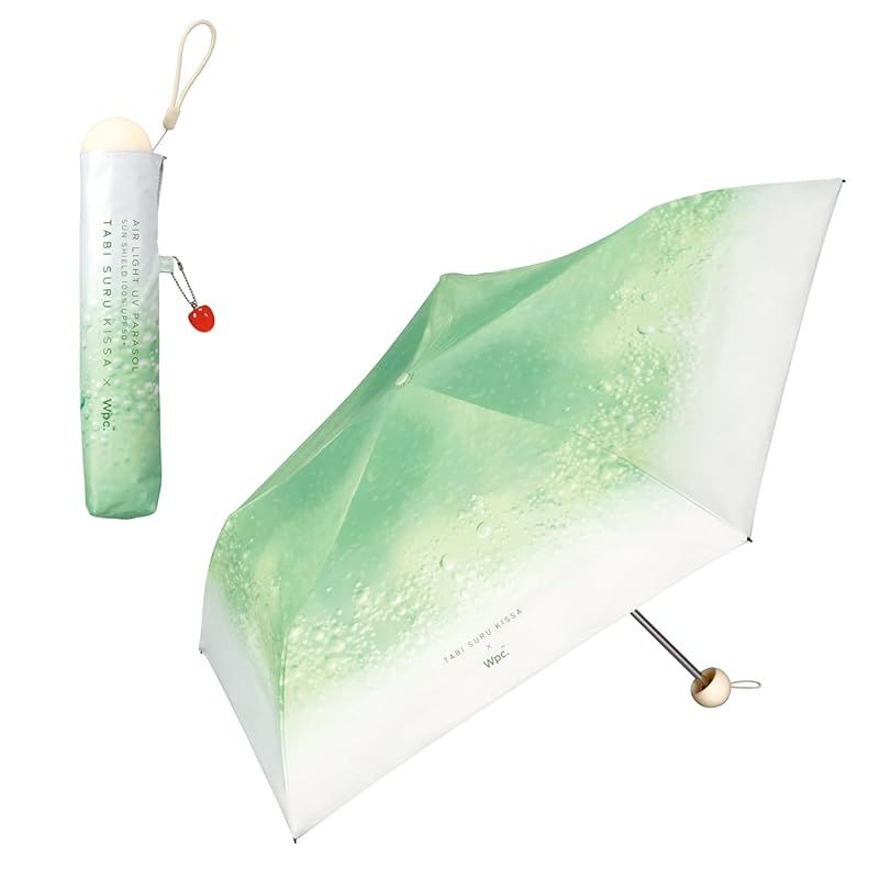 [2025] Parasol traveling coffee shop x Wpc. Cream Soda Parasol Mini Green [100% Light Shield/ 99.9% UV Cut /UPF 50 +/ Can Be Used in Rain or Rain] Foldable Umbrella, Lightweight, Stylish, Cute, Retro Cherry for Women 801-TA002-102 0
