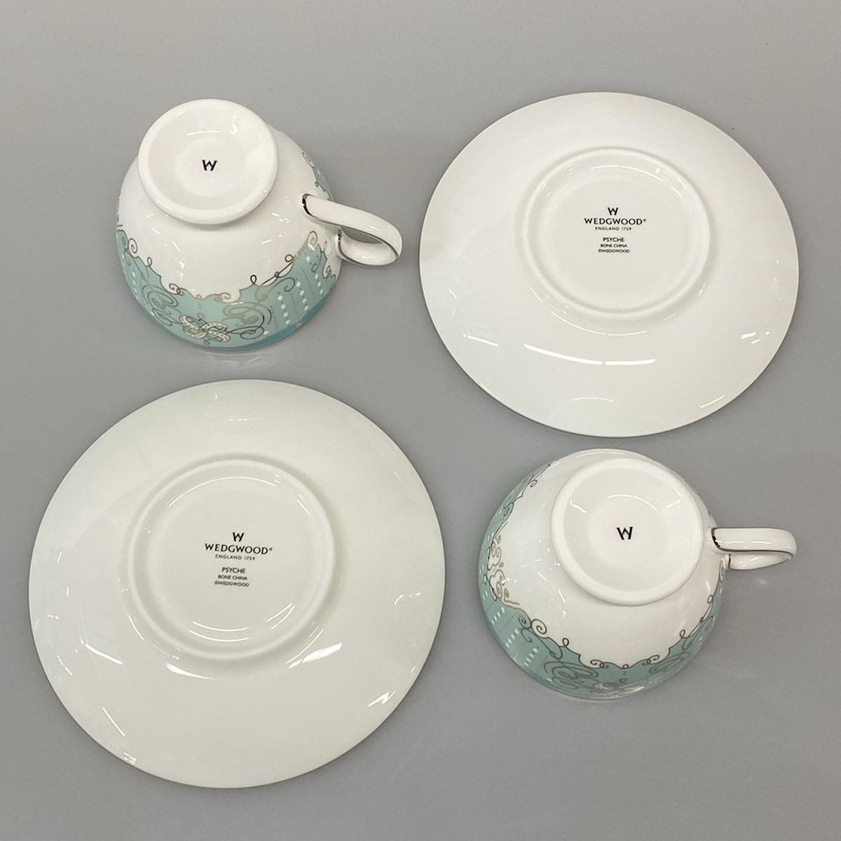  WEDG WOOD ウェッジウッド カップ-ソーサー - ライトグリーン×白×マルチ カップ×ソーサー２点 その他 小物