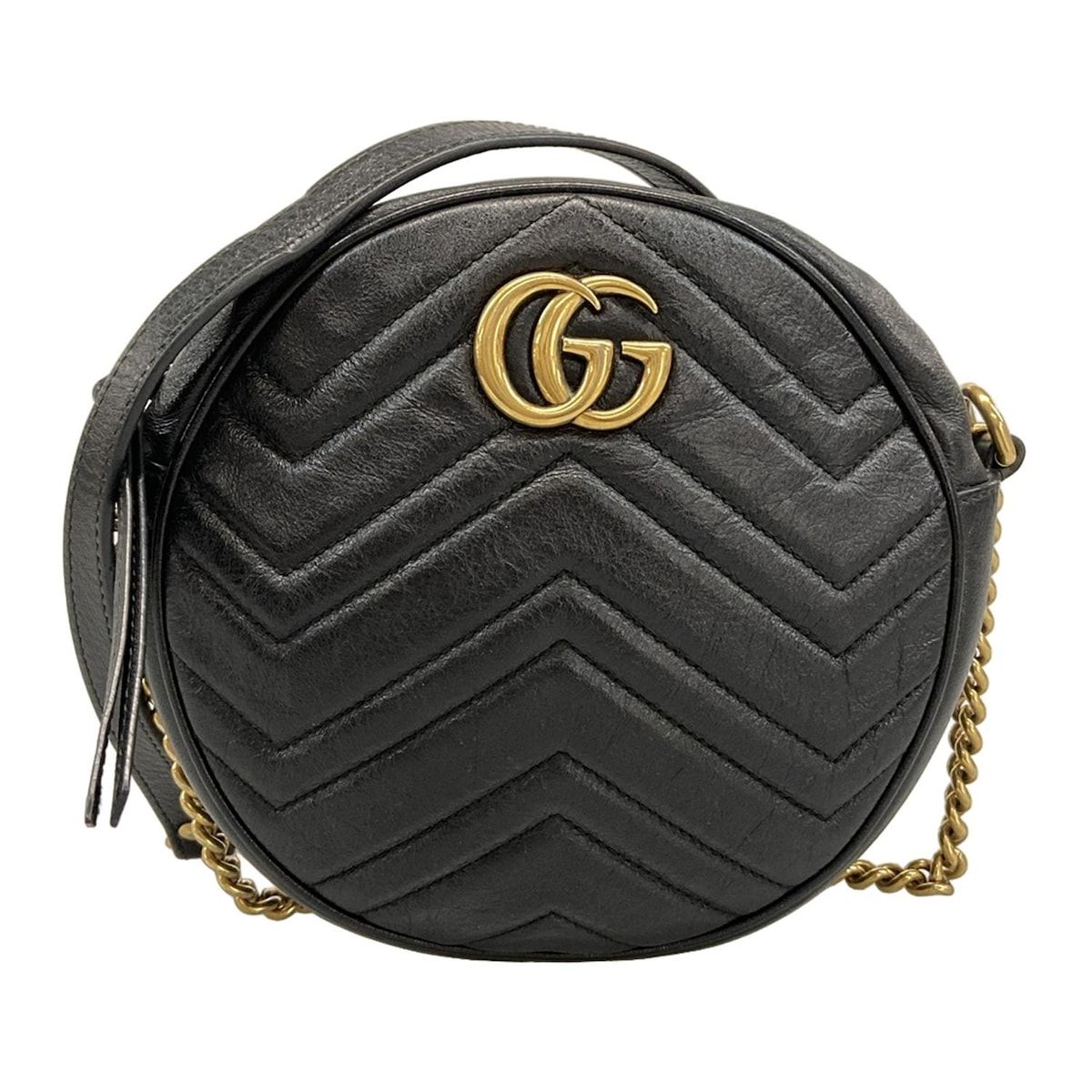 GUCCI グッチ ショルダーバッグ GGマーモント ラウンド ミニ ショルダー 550154 黒 チェーンショルダー レザー