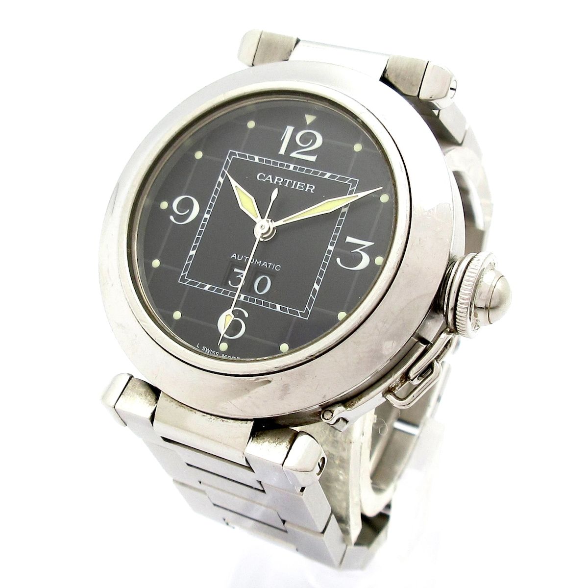 Cartier カルティエ 腕時計 パシャC ビッグデイト ボーイズ SS 黒