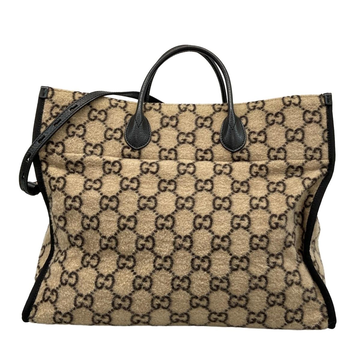 GUCCI グッチ トートバッグ GGウール 598169 ベージュ×黒 ウール レザー
