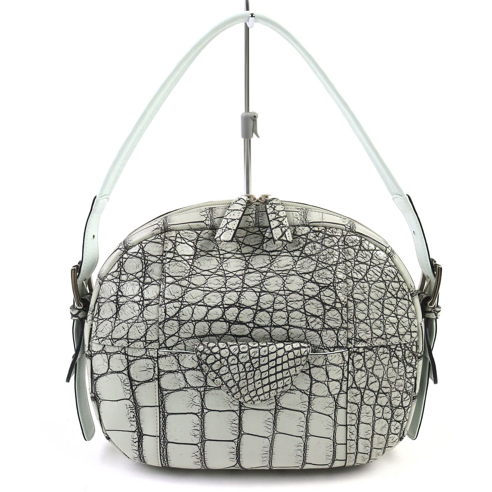 極美品△votre beaute ヴォートル ボーテ  JRAタグ付き 目地クロコ レザー ハンドバッグ 肩掛け ショルダーバッグ ライトグレー系 極美品△votre beaute ヴォートル ボーテ JRAタグ付き 目地クロコ